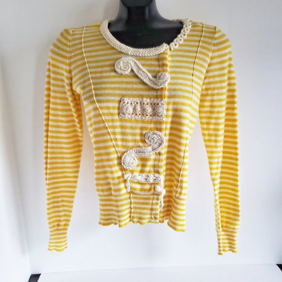 ANTHROPOLOGIE Sparrow Loose Lines Yellow Sweater M - Picture 4 of 8